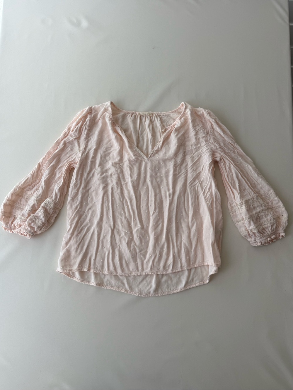 lovestitch Light Pink V-Neck Swiss Dot Peasant Blouse